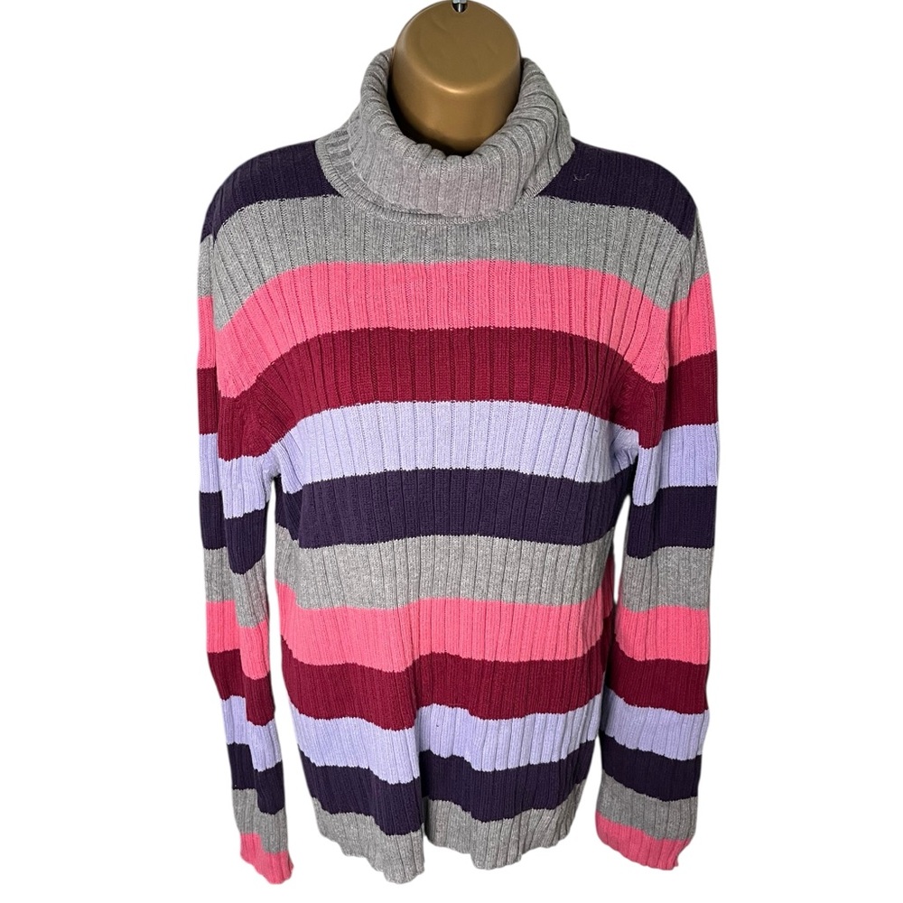 Mimi Maternity Striped Turtleneck Sweater L